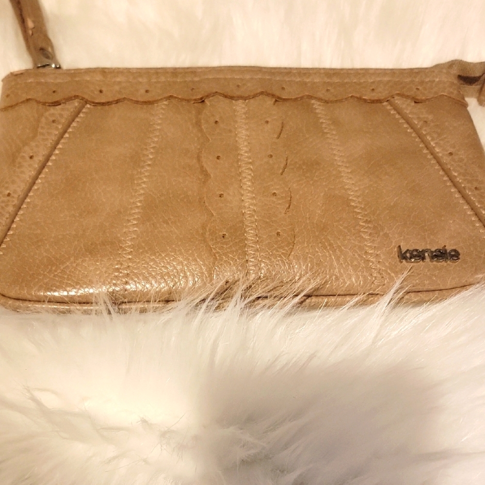 Kensie Tan Leather Ruffle Wristlet Wallet